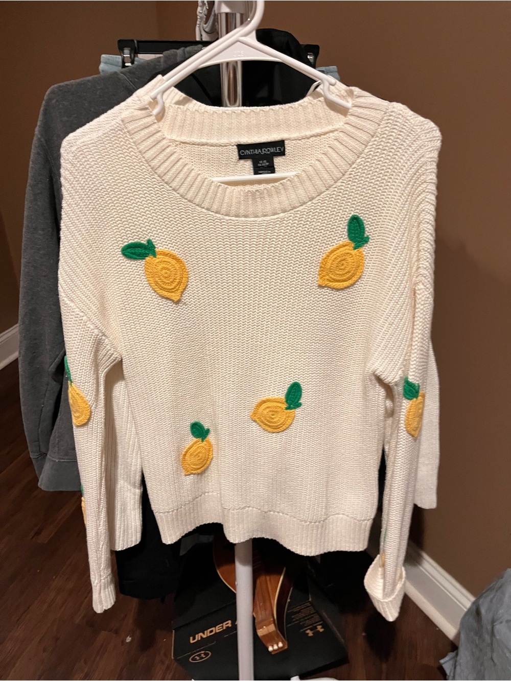 Cynthia Rowley Cream Knit Sweater with Yellow Lemon Appliqués